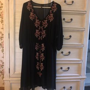 V neck chiffon beaded embellished chiffon dress